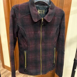 Ruff Hewn Black and Burgundy Plaid Bomber Jacket.  Size M.